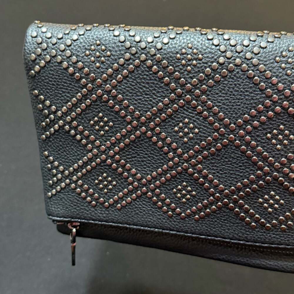 Urban Expressions Lesley Micro Stud Clutch Black Bag Fold Over Crossbody